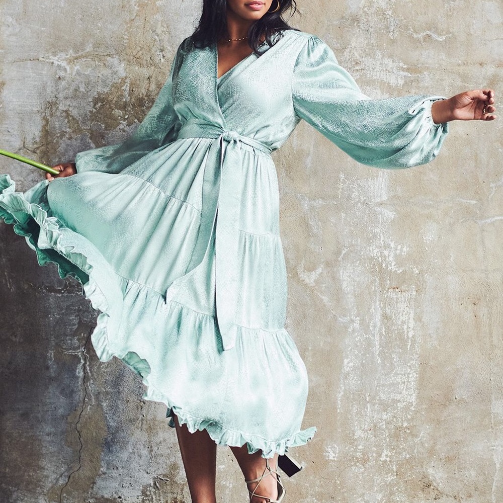 Satin Surplice Tiered Dress
